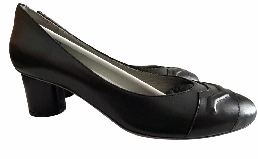 NEW Moses Grace Preci Black Leather Pumps 39/8 8.5• Italy Block Heels $330
